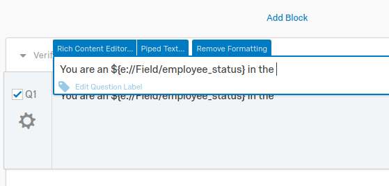 Shows Qualtrics question text editor with example text being entered.