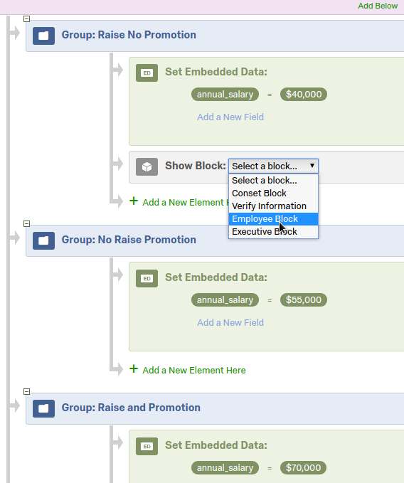 Adding a survey flow block under the randomizer group.